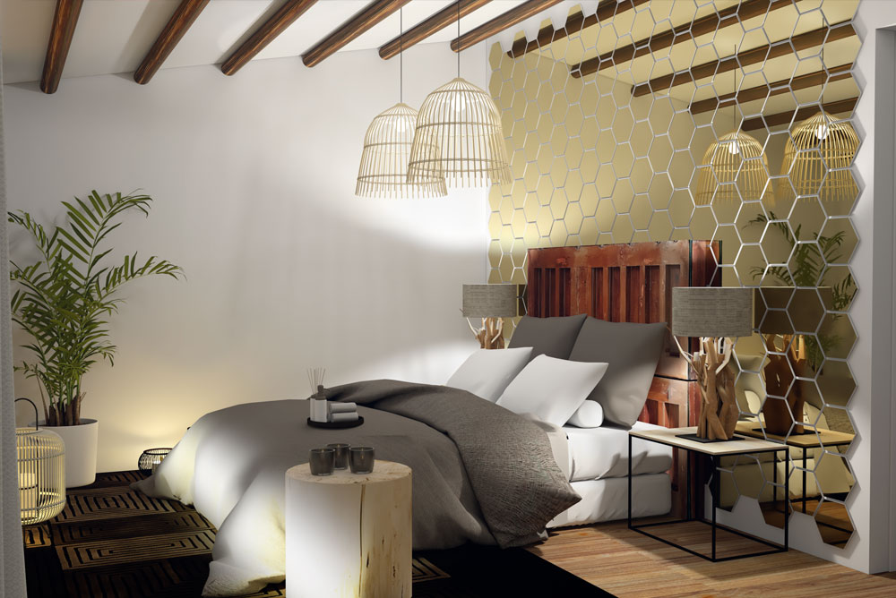 Dormitorio con efecto de espejos